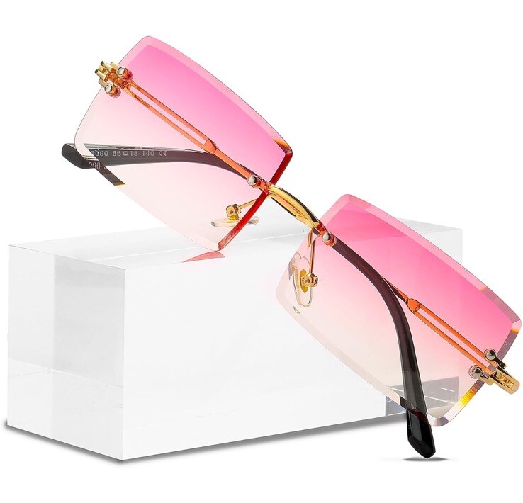 Rimless Rectangle Sunglasses Women Men Trendy Square Y2K Glasses Retro Frameless