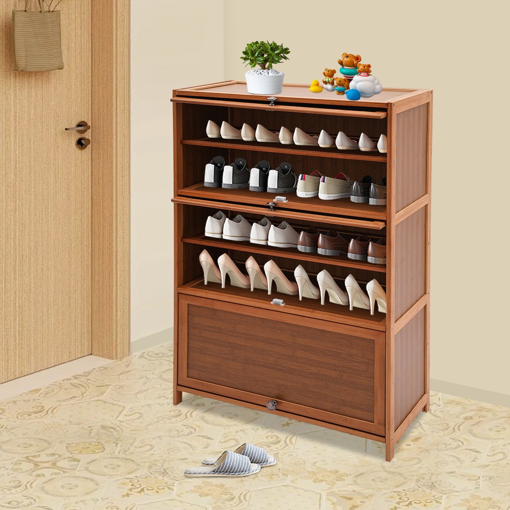 32-Inch Bamboo 6-Tier Shoe Cabinet with Flip-Up Doors for Entryway Storage