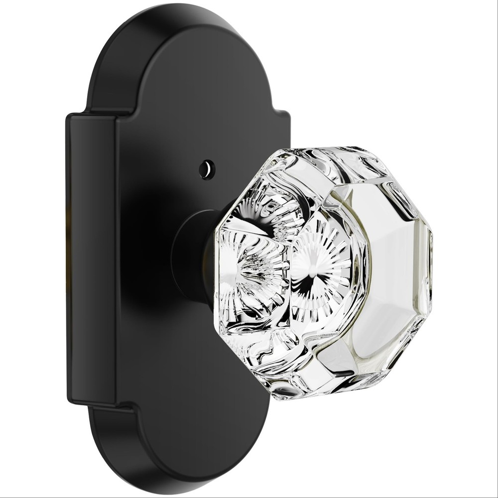 Matte Black Crystal Privacy Glass Door Knob with Keyed Entry
