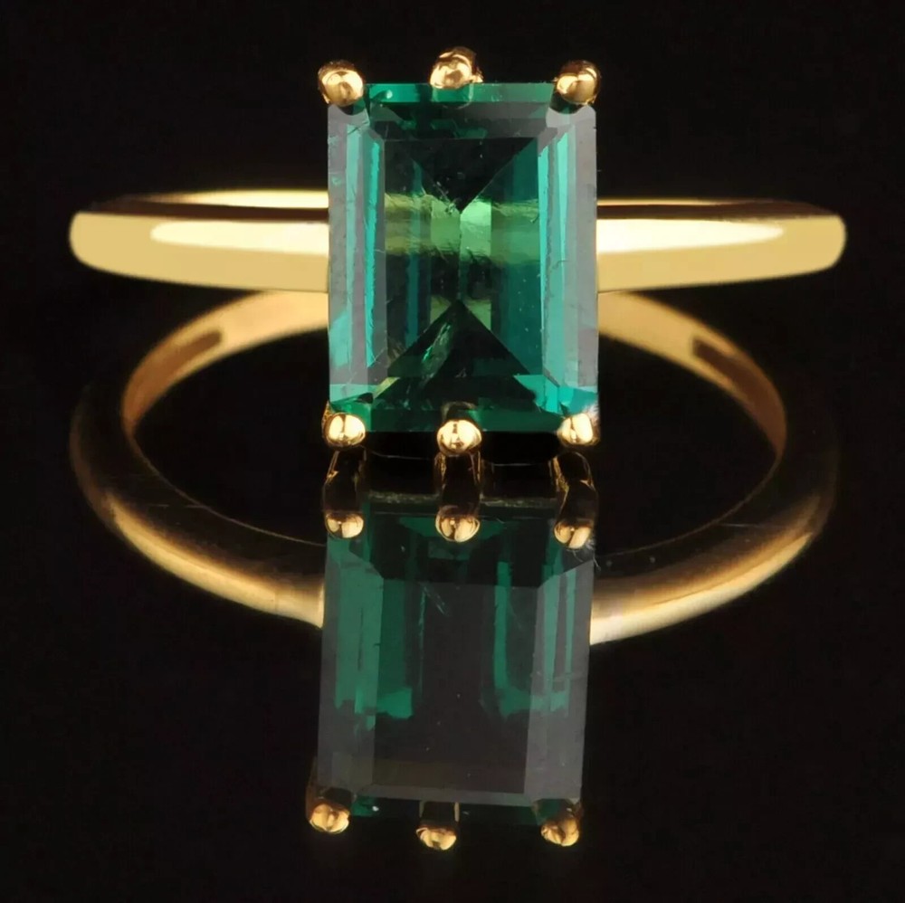 14K Yellow Gold Plated 2Ct Emerald Cut Lab-Created Wedding Ring for Women