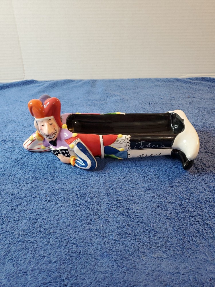 MUDPIE Joker's Wild Long Ceramic Bowl for Cards Bar Poker Crackers Chips Casino Entertainment