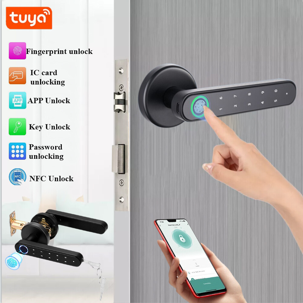 Biometric Fingerprint NFC Smart Door Lock with Keypad Code and 2 Keys-image