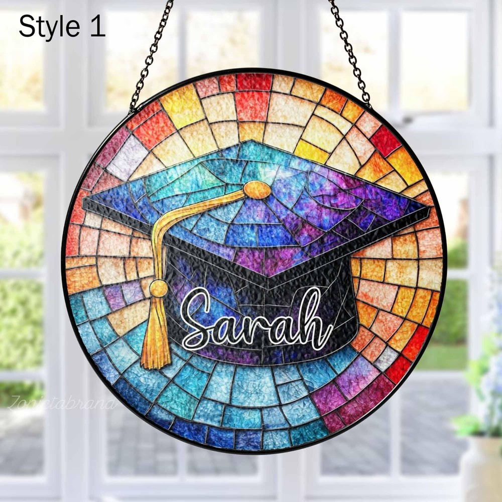 Custom Graduation Cap Glass Suncatcher Gift for Class of 2025-image