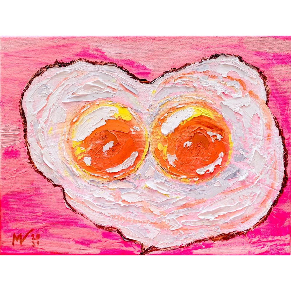 Egg Painting Love Original Art Oil Painting Still Life Impasto Wall Art Fried Eg