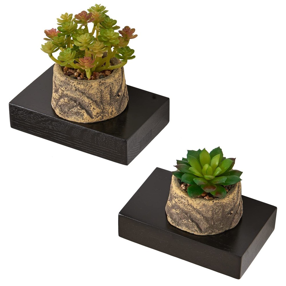 Small Floating Shelves Set of 2, 5.5 Inch Oak Wood Wall Shelf Display Ledges ...