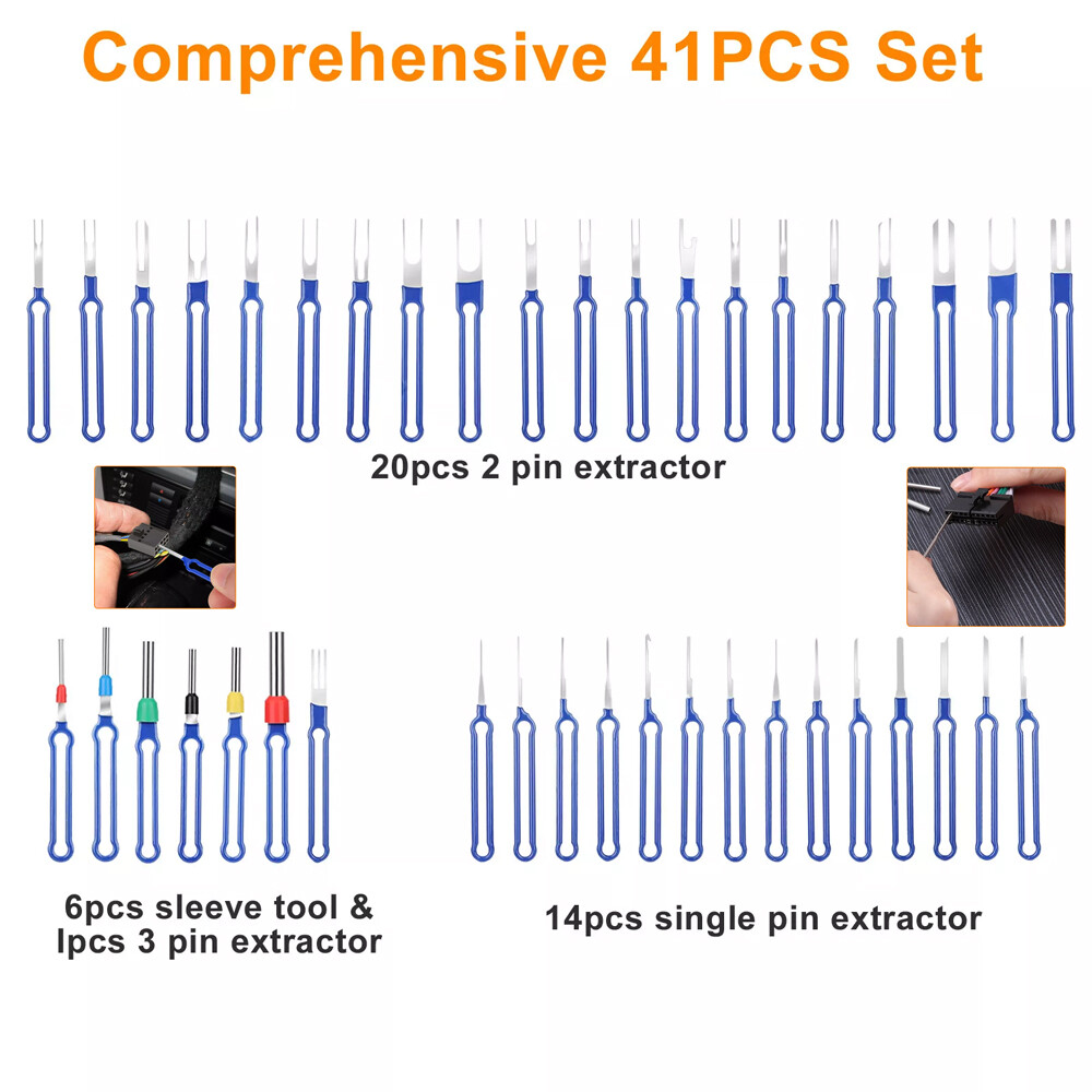 41x Pin Extractor Tool Terminal Ejector Connector Removal Kit w/ Protective Bag