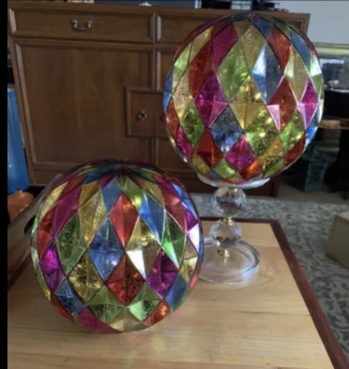 Illuminated Valerie Harlequin Spheres Set of 2 Multicolor 8in SOLD OUT QVC