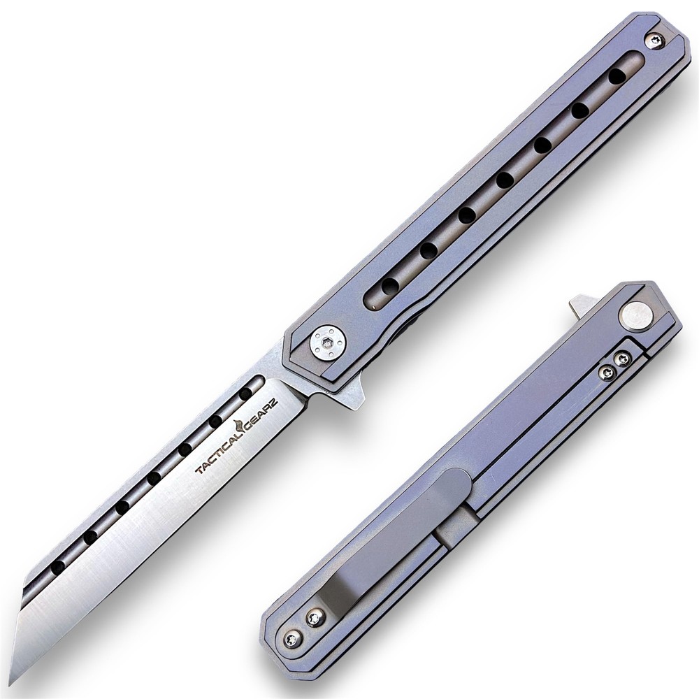 Titanium Pocket Folding Knife for EDC, Solid Tc4 Titanium Handle, D2 Steel Ta...