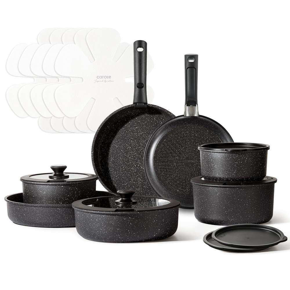 21pcs Nonstick Pots and Pans Set with Detachable Handles for Induction Cookware