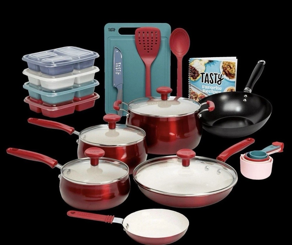 24-Piece Ceramic Non-Stick Aluminum Cookware Set with Induction Compatibility
