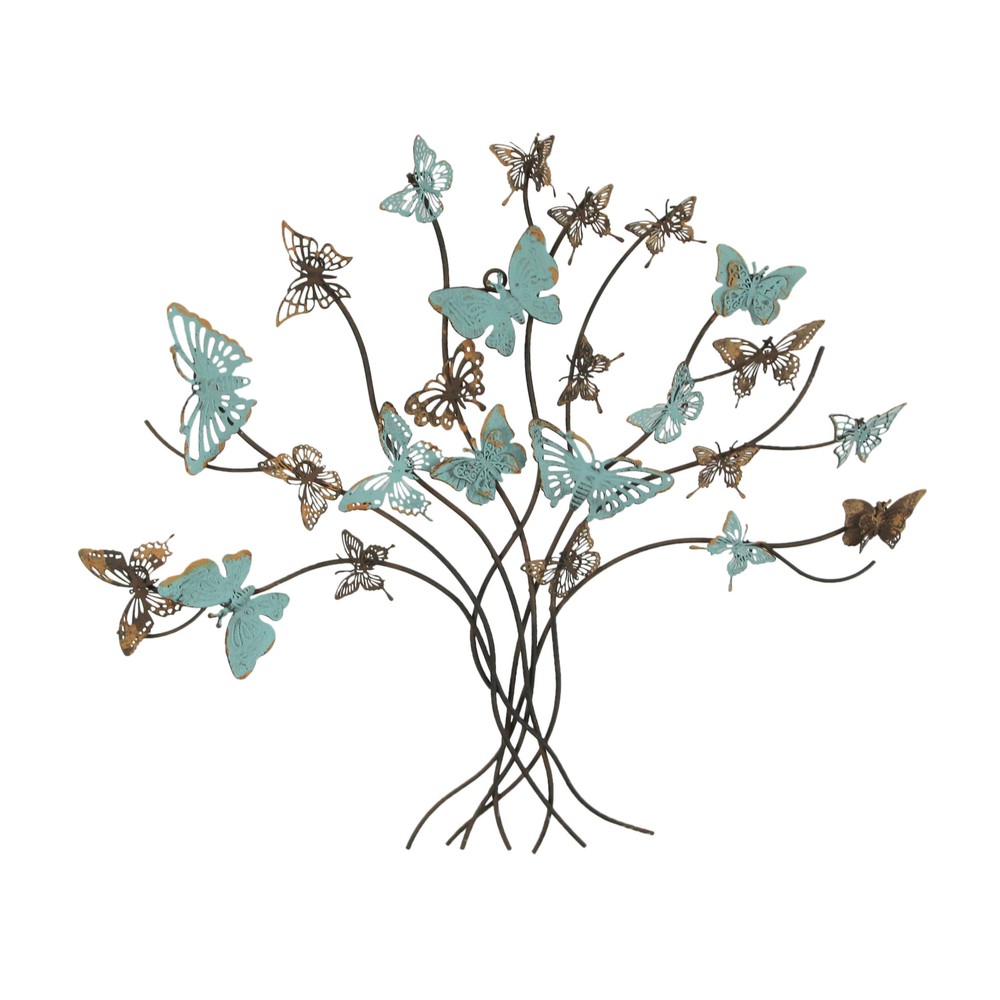 20 Inch Rustic Metal Butterfly Tree Hanging Wall Sculpture Home Decor Art Plaque