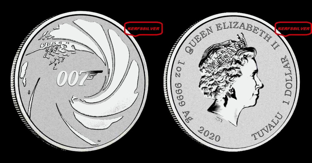 2020 JAMES BOND 007 TUVALU FINE SILVER 1  OZ.  BULLION COIN 9999  UNC IN CAPSULE