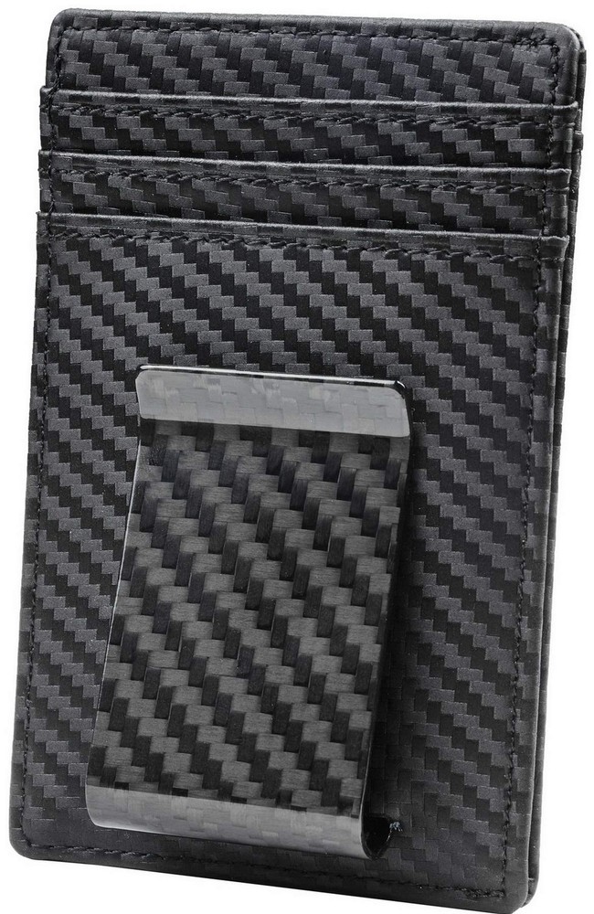 Slim Carbon Fiber Money Clip Wallet for Men with Leather Minimalist Card Holder