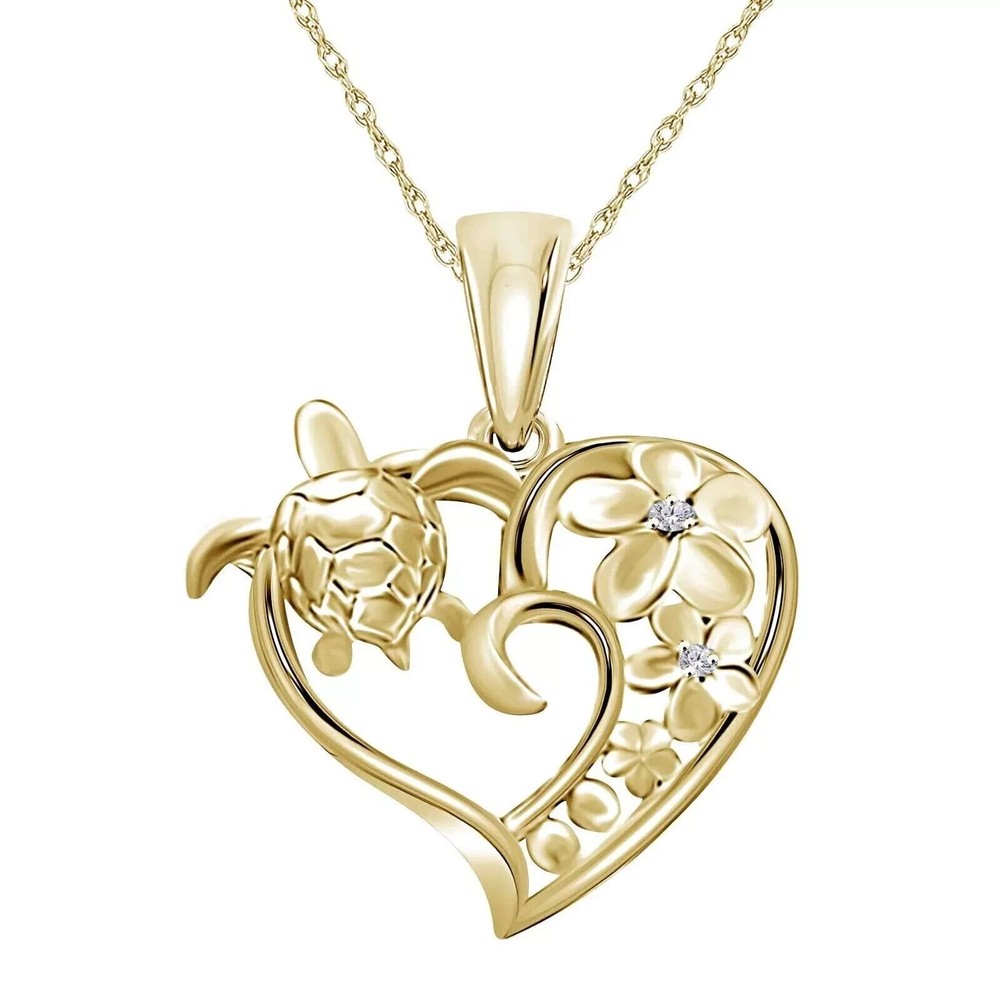 0.10Ct Lab-Grown Round Diamond Sea Turtle Pendant in 14K Yellow Gold Plated 18-Inch Chain