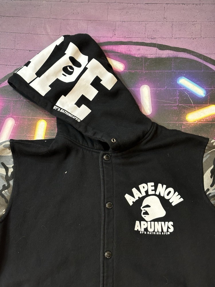 Aape By A Bathing Ape Bape Hoodie Button up Size Medium Black Camo Streetwear