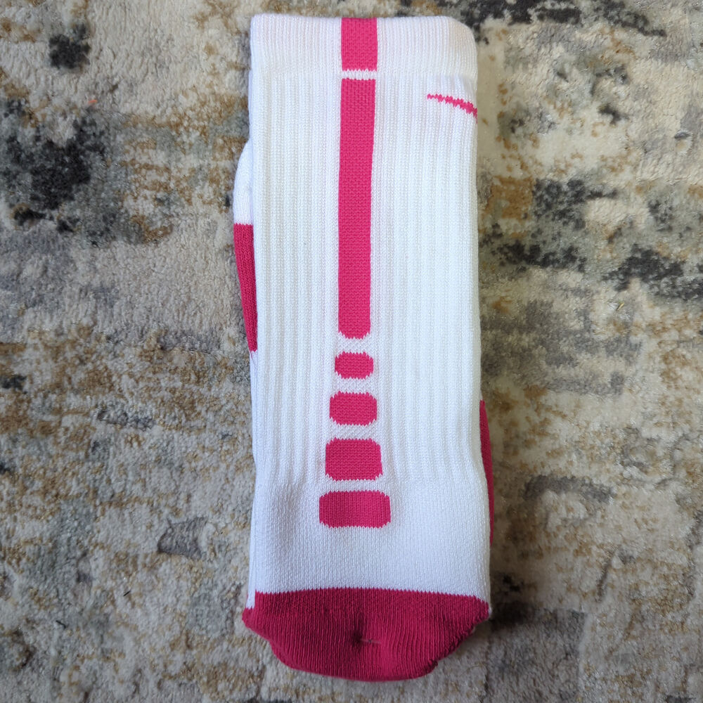 New Original Nike Elite Socks Crew Size Large White/Pink Classic Basketball