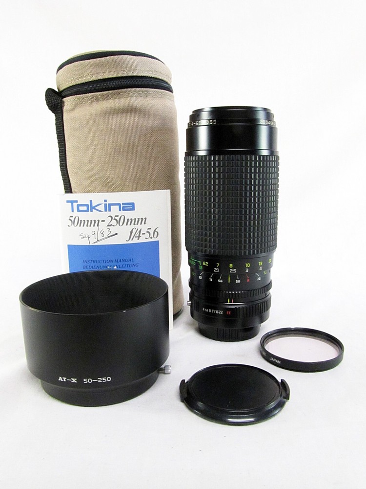 Tokina AT-X 50mm-250mm 1:4-5.6 w/ Soft Case & Hood Konica AR Mount * NEAR MINT!*