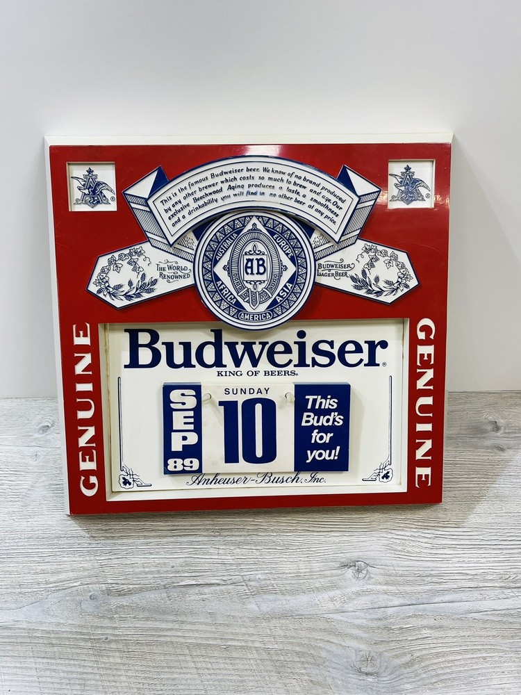 Vintage 1986 - 1989 Budweiser Beer Paper Date Calendar Plastic Bar Pub Sign