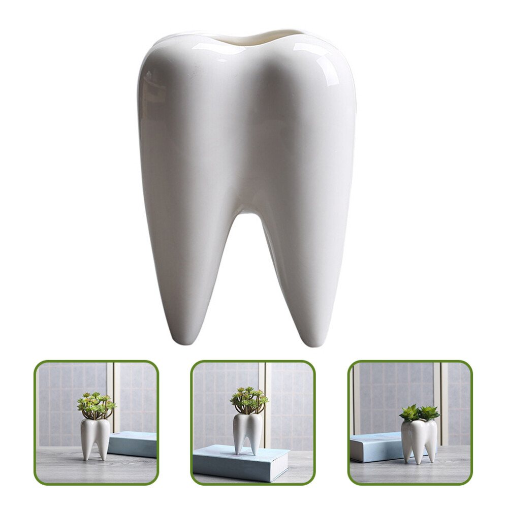 Tooth Shaped Flower Pot Stone Body Toothbrush Holders Vases