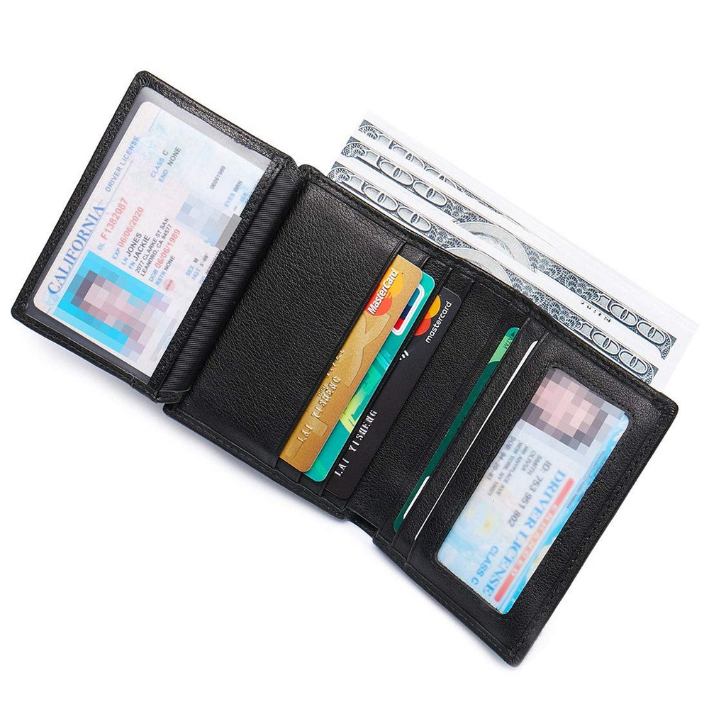 Men’s RFID-Blocking Leather Small Front Pocket Travel Bifold Wallet with 2 ID Windows