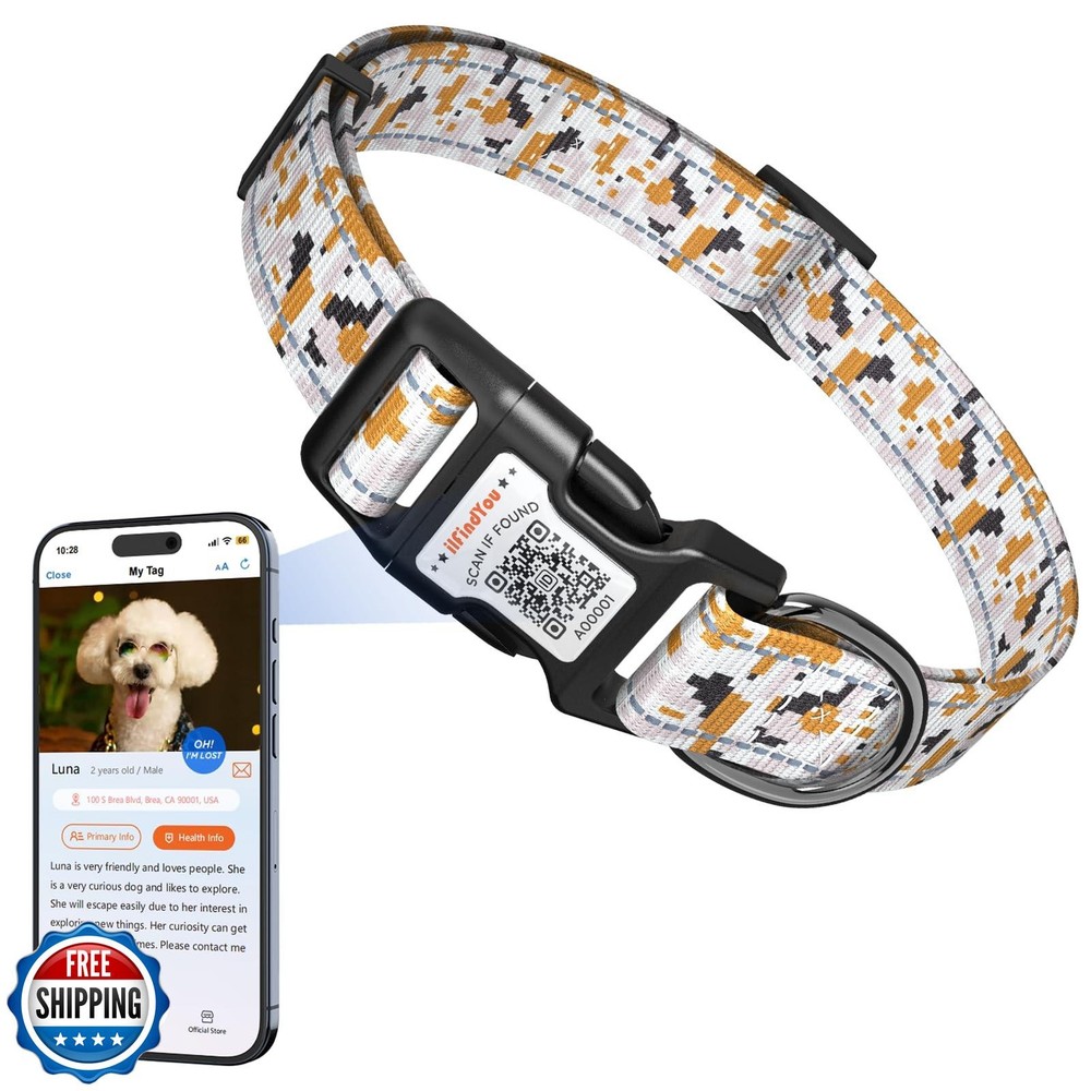 Reflective Camo Gray Nylon Dog Collar for Medium Breeds Size M