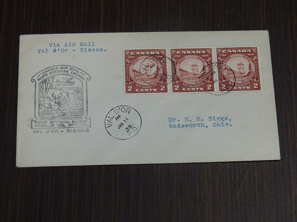 Canada 1935 First Official Flight Val D'or- Siscoe FDC VF