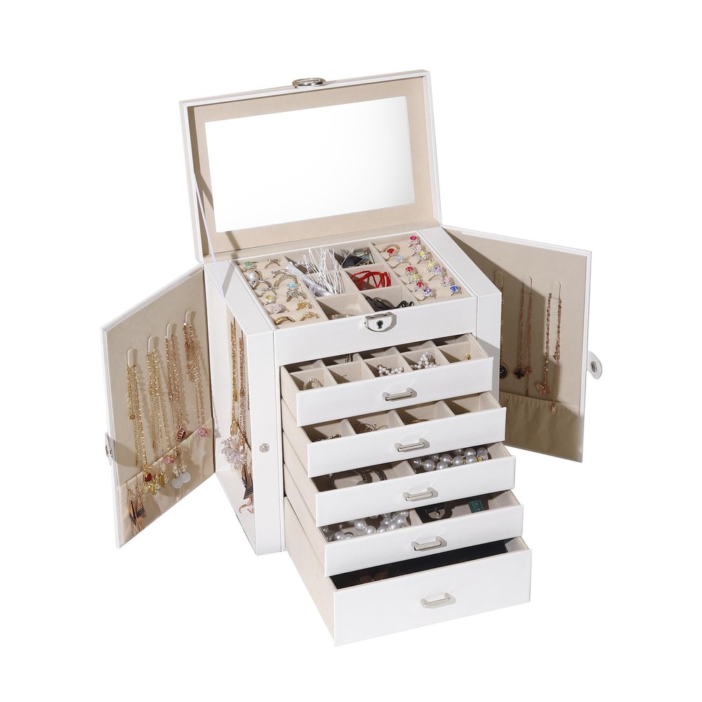 6-Layer Jewelry Box with 5 Drawers and Large Storage Capacity
