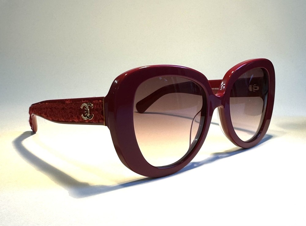 Chanel Large Round Gray Lenses Polished Red Acetate Frame with Red Cloth