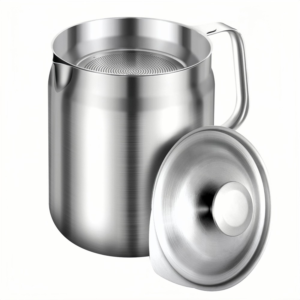 1.7L HEAVY DUTY Stainless Steel Bacon Grease Container with Strainer for Oil ...