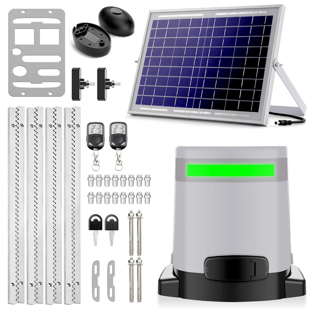 Solar Power 1400lbs Sliding Gate Opener WiFi Control with Backup Battery