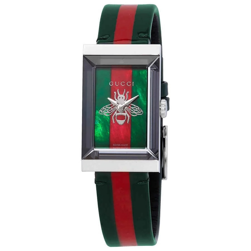 Gucci G-Frame Womens Green Red MOP Dial Quartz Watch YA147408 $1100 MSRP