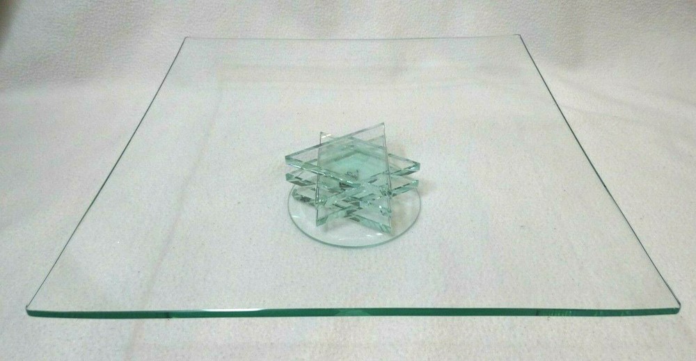 PRIMA DONNA  Square Glass Star of David Pedestal Serving Platter, 12 x 12
