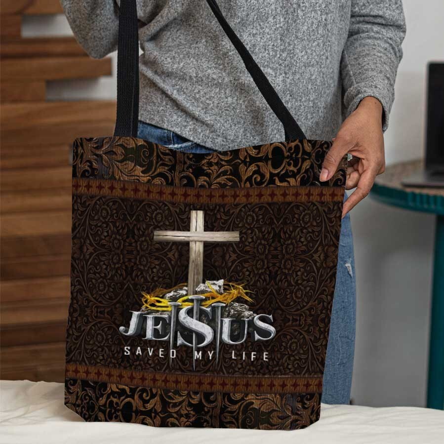 Personalized Christian Tote Bag with Jesus Saved My Life Design for Faithful Gift-image