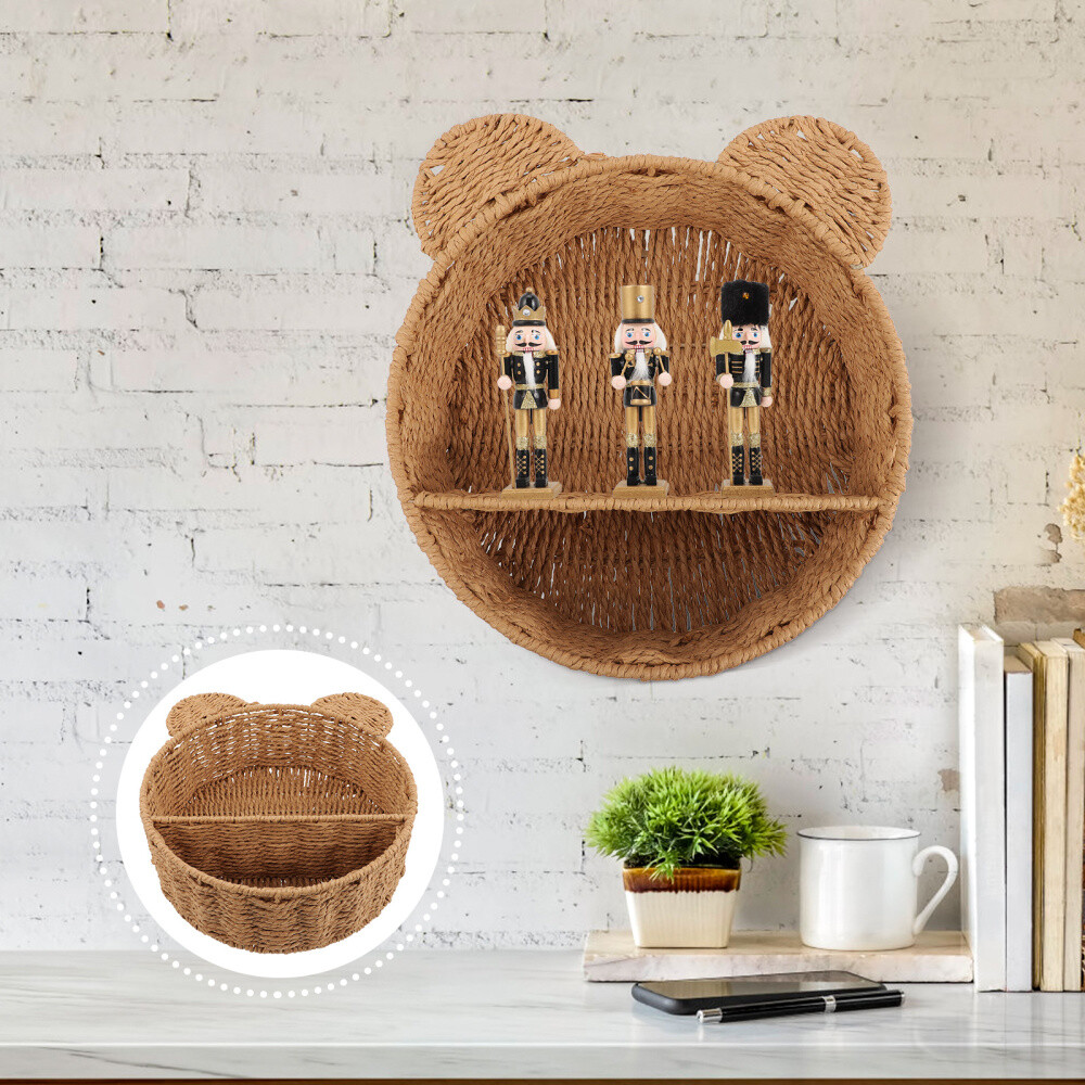Cat-Shaped Rattan Wall Shelf for Kitchen or Entryway Decor  