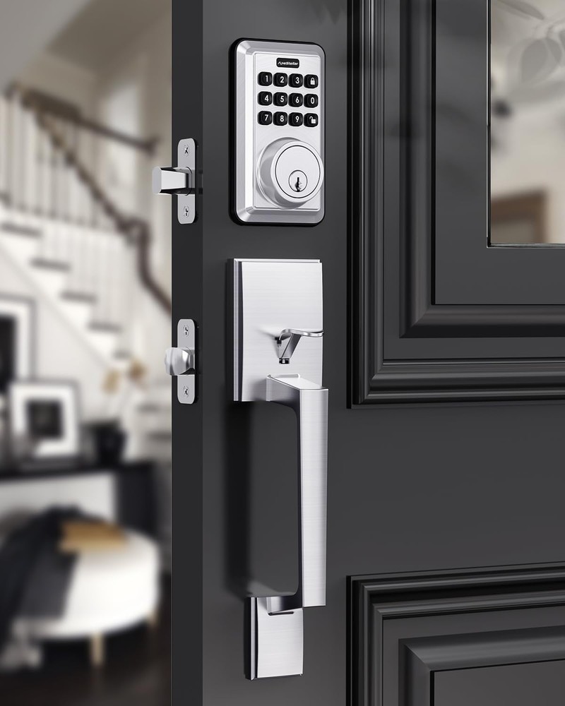 Smart Keyless Entry Deadbolt Lock with Handle Set for Front Doors - Electronic Security Upgrade