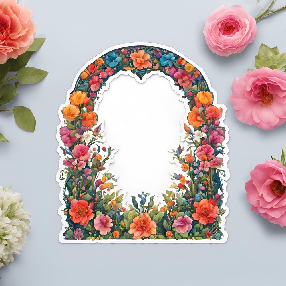 3x1.5” Colourful Floral Archway AMAZING STICKER! Scrap Booking Card Making