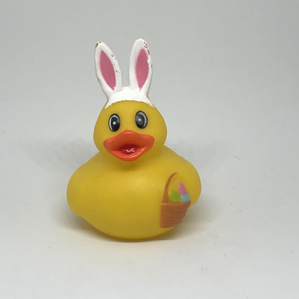 Easter Bunny Ears Rubber Duck 2” Duckie Holding Easter Basket Bath Pool Toy