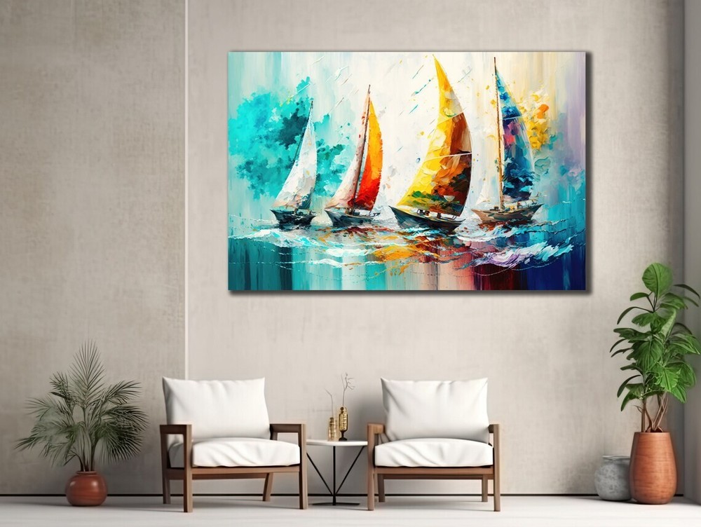 Sailing Ship Sea Colorful Oil Painting Unframed Canvas Print Australian Wall Art