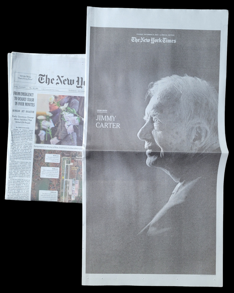 NEW YORK TIMES DECEMBER 31, 2024 PRESIDENT JIMMY CARTER 1924-2024 - NOBLE PRIZE