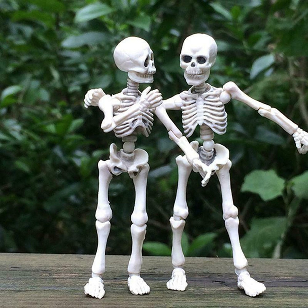 Halloween Human Skeleton Poseable Movable Skull Mini Figure Toy Party Prop Decor