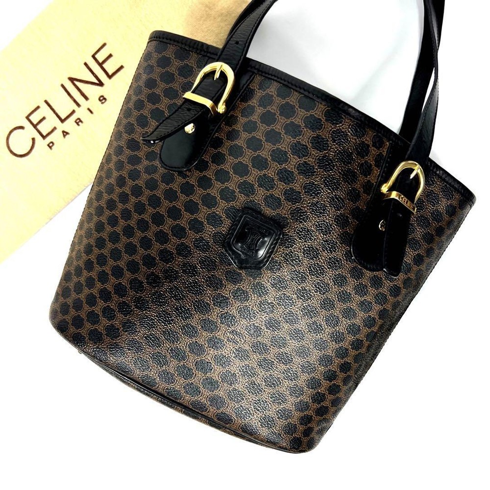 Super Celine Tote Bag Macadam Pattern Buckettriomphe Leather Black