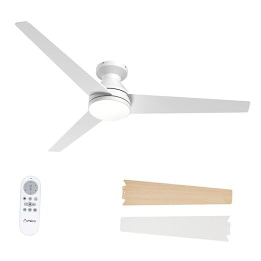 52 Inch Low Profile LED Ceiling Fan with Built-In Light, Modern Flush Mount for Home