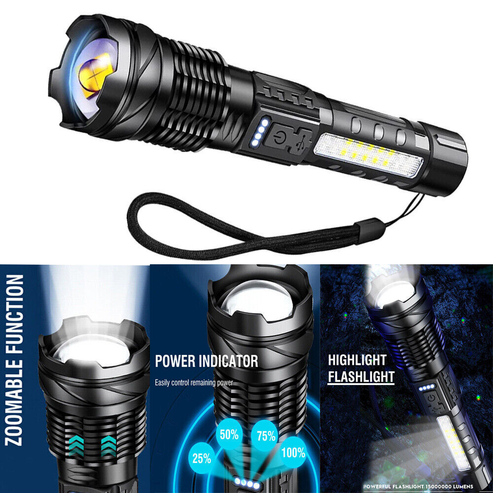30W LED Flashlight Floodlight USB Rechargeable Torch Zoom  Camping Light