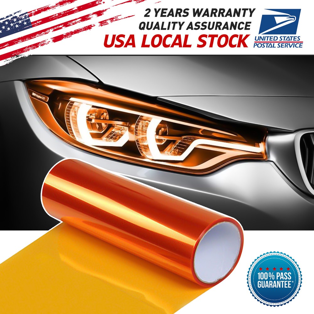 Glossy Light Smoke Amber Orange Vinyl Tint Film for Taillights Headlights Fog Lights