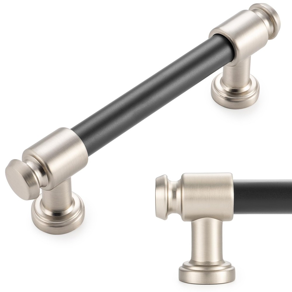KOOFIZO Rome Bar 2 Color Cabinet Pull - Black Handle with Brushed Nickel Ends...