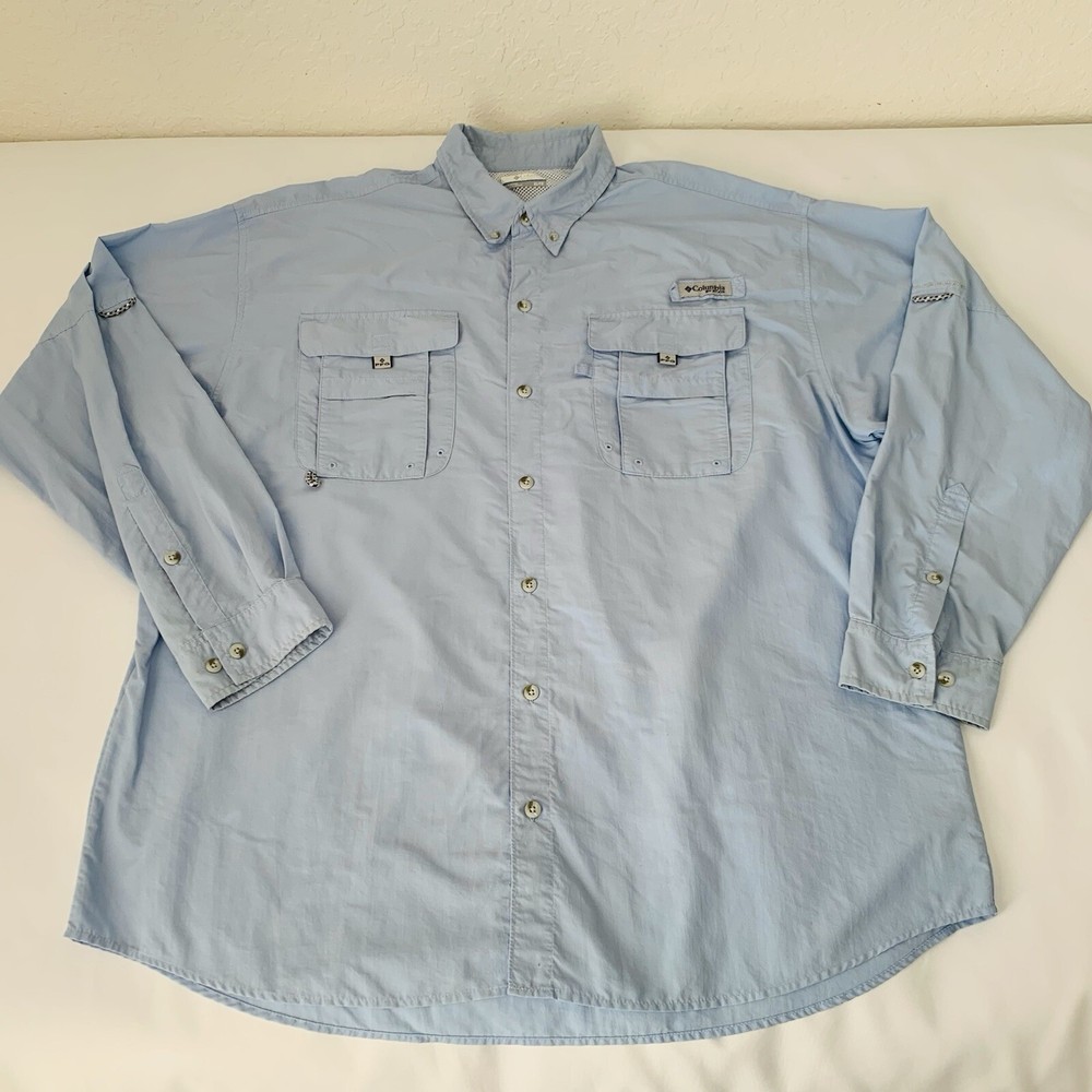 Columbia PFG Shirt Mens XL Blue Button Up Long Sleeve Nylon Omni Shade Fishing