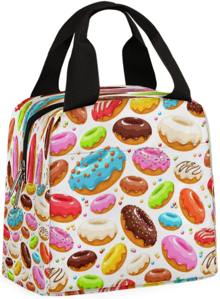 Bright Donuts Reusable Lunch Bags for Women Colorful Insulated Lunch Box Lunc...