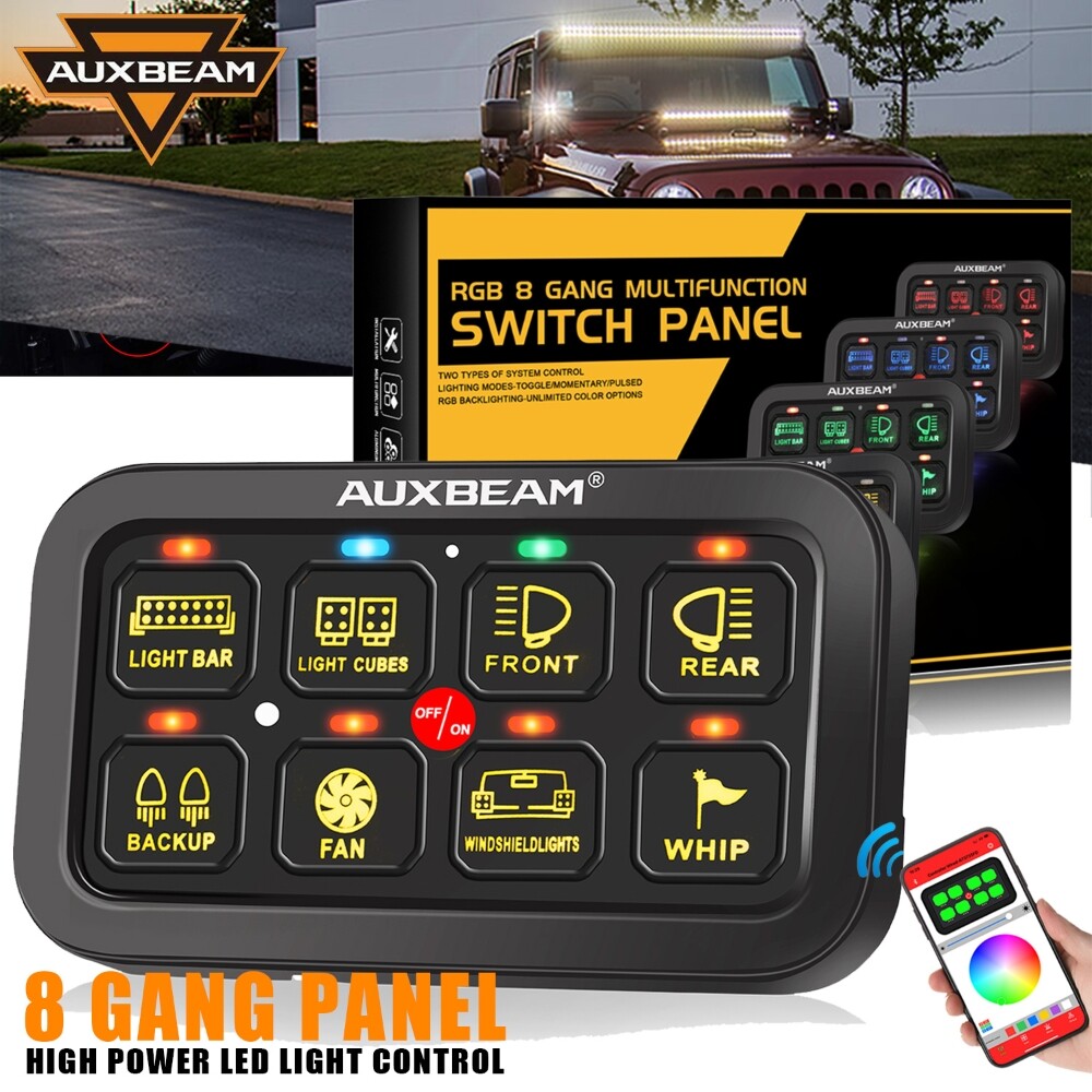 AUXBEAM 8 Gang RGB Switch Panel bluetooth Control for Jeep Ford Pickup Truck ATV