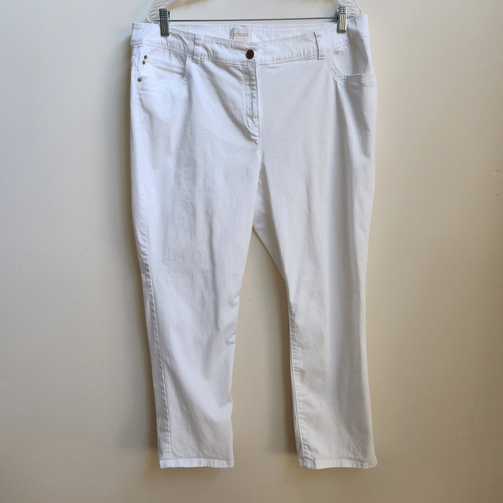 Chicos Pants Womens 3 White Skimmer High Rise Tapered Classic Summer Casual Chic
