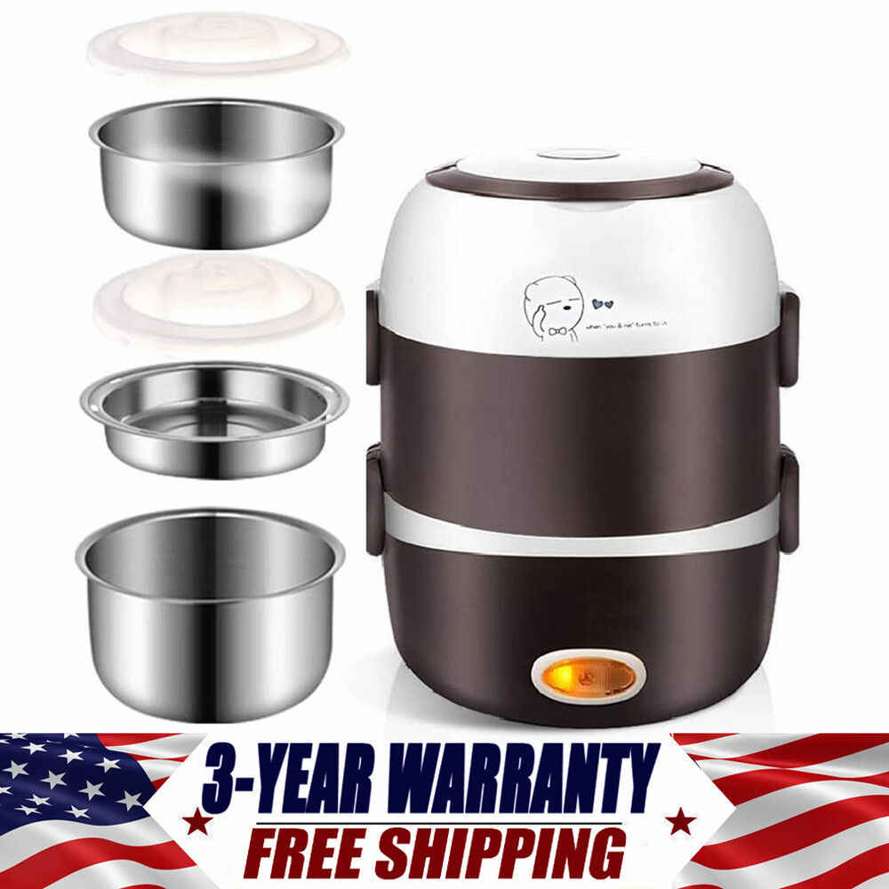 3 Layers Portable Electric Lunch Box Steamer  Heated Food Warmer  Rice Cooker 2L